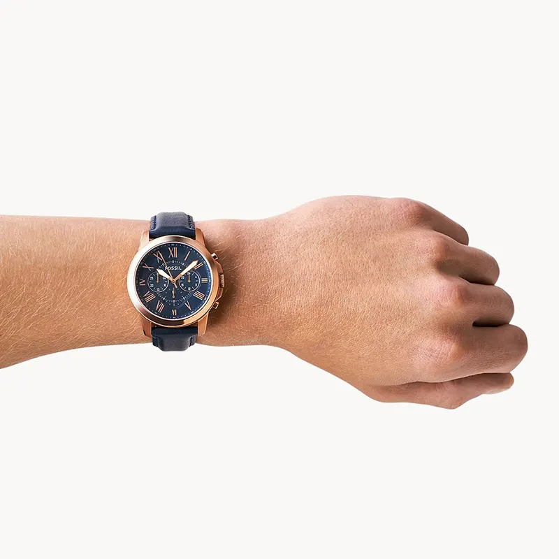 Fossil Grant Chronograph Navy Leather Men's Watch | FS4835