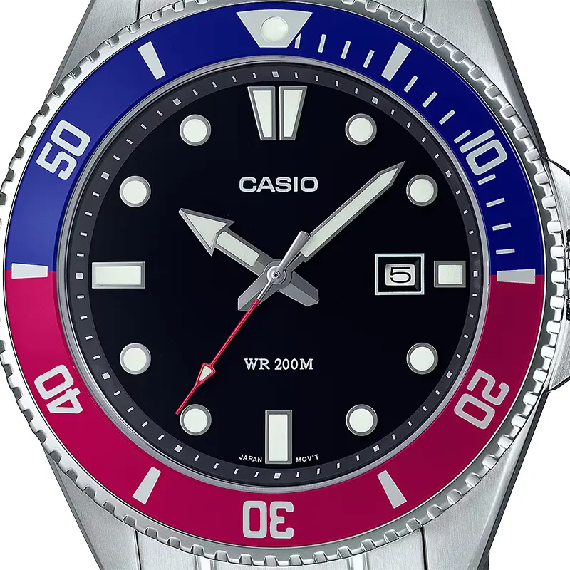 Casio MDV-107D-1A3V Pepsi Bezel Black Dial Men's Watch
