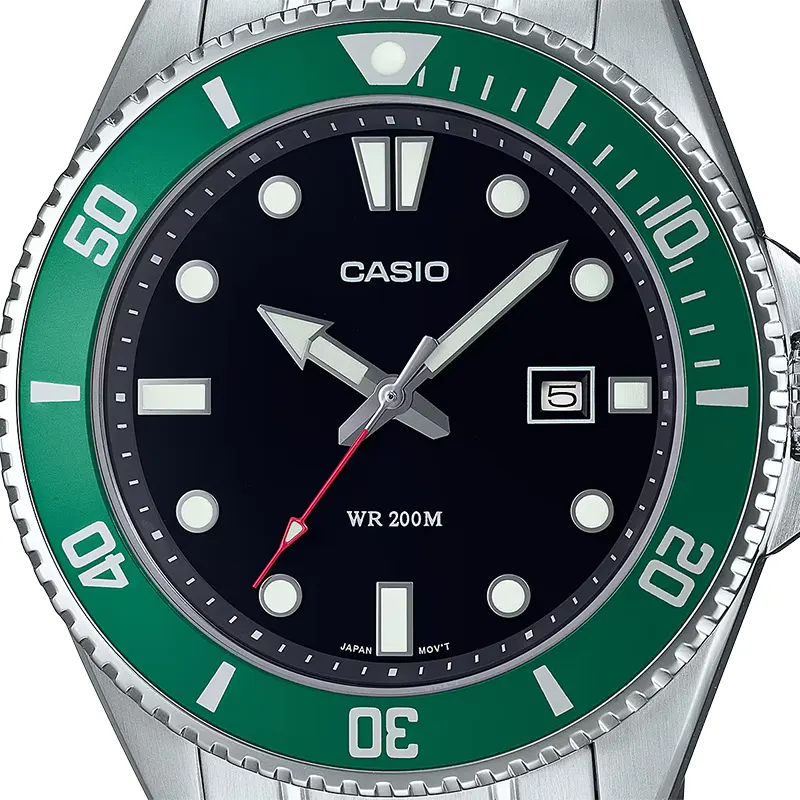 Casio MDV-107D-3AV Green Bezel Black Dial Men's Watch