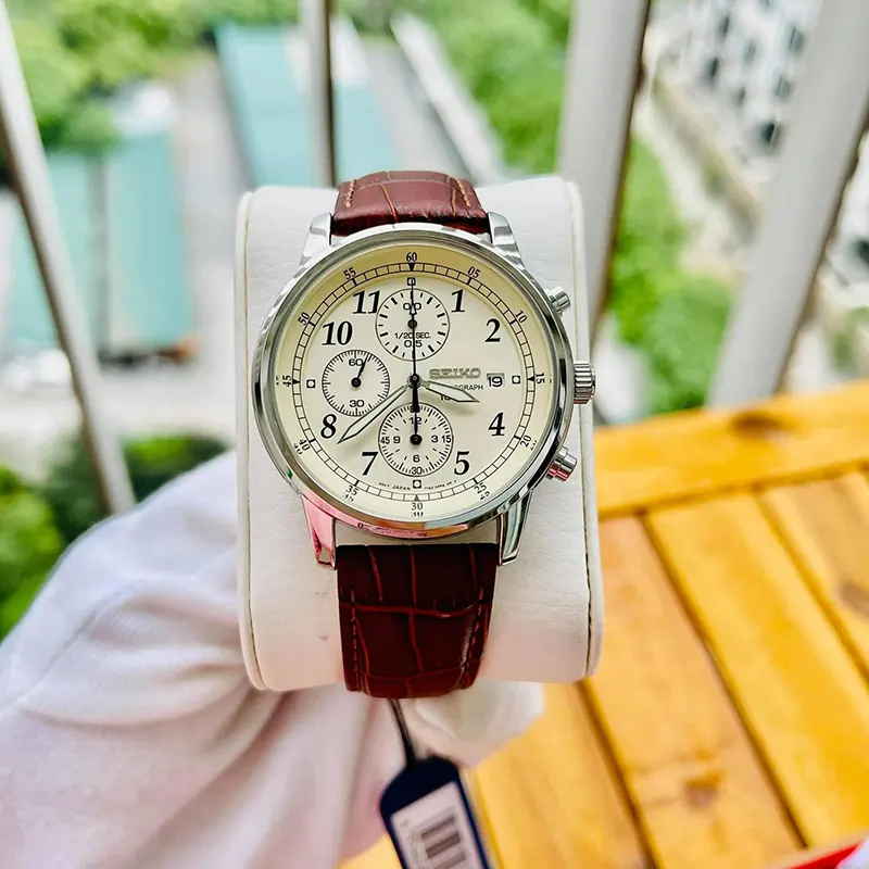 Seiko Chronograph Beige Dial Men's Watch | SNDC31P1