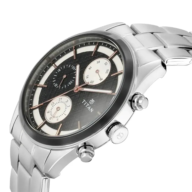 Titan 1805KM01 Black Dial Silver Steel Men's Watch