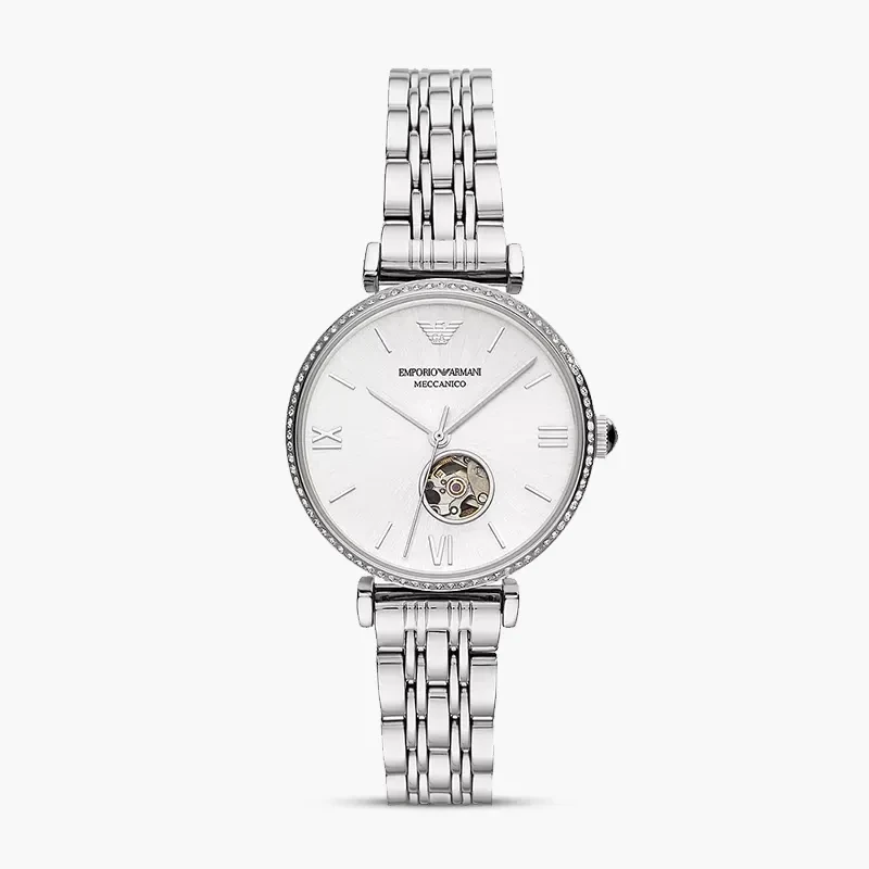 Emporio Armani Automatic Crystal Silver Dial Ladies Watch | AR60022