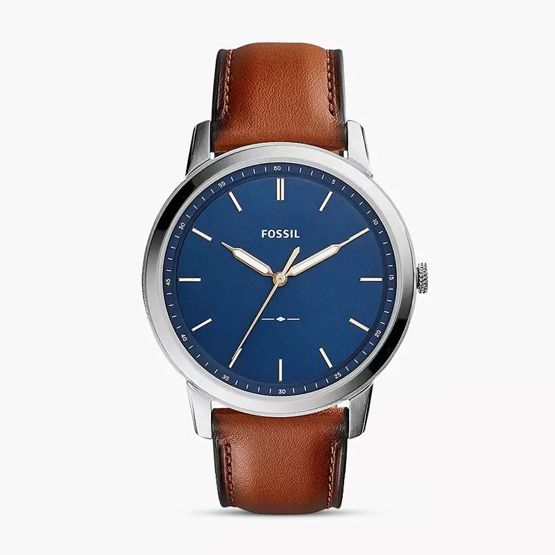 Fossil Minimalist Blue Dial Brown Leather Men's Watch | FS5304