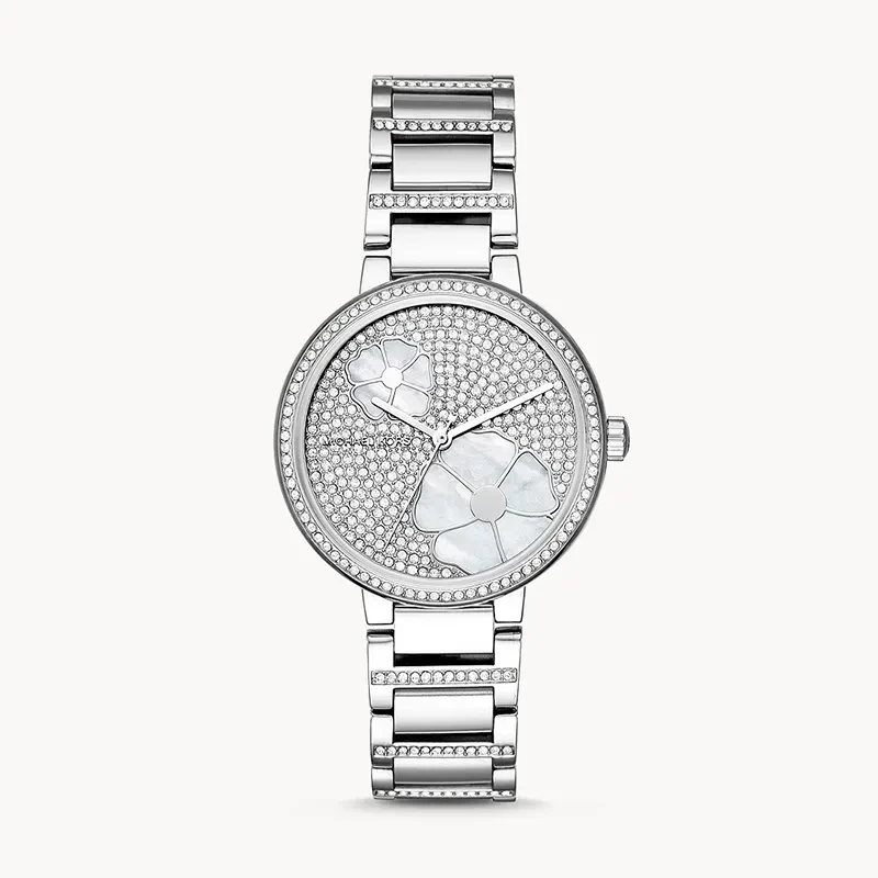 Michael Kors Courtney Silver Pave Flower Dial Ladies Watch | MK3835