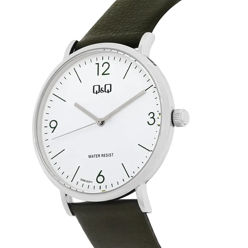 Q&Q Q56B-003PY White Dial Leather Strap Men's Watch