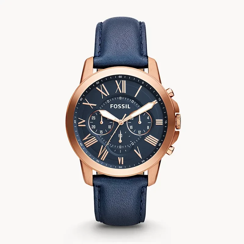 Fossil Grant Chronograph Navy Leather Men's Watch | FS4835