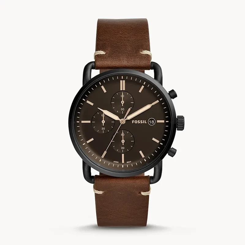 Fossil The Commuter Black Dial Brown Leather Men's Watch | FS5403