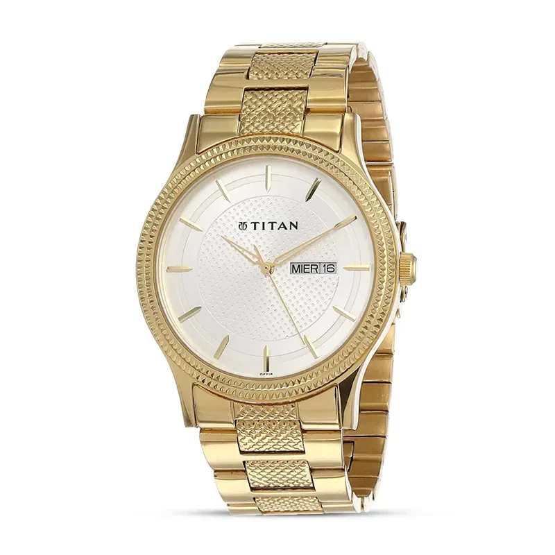 Titan 1650YM05 Karishma Silver Dial Gold-tone Men's Watch