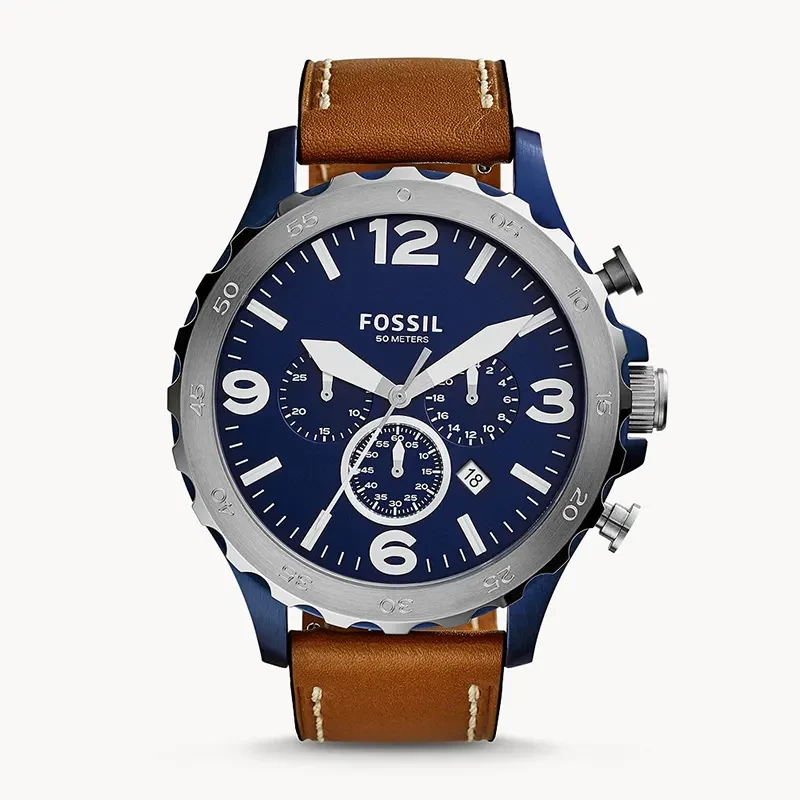 Fossil Nate Chronograph Blue Dial Brown Leather Men's Watch | JR1504