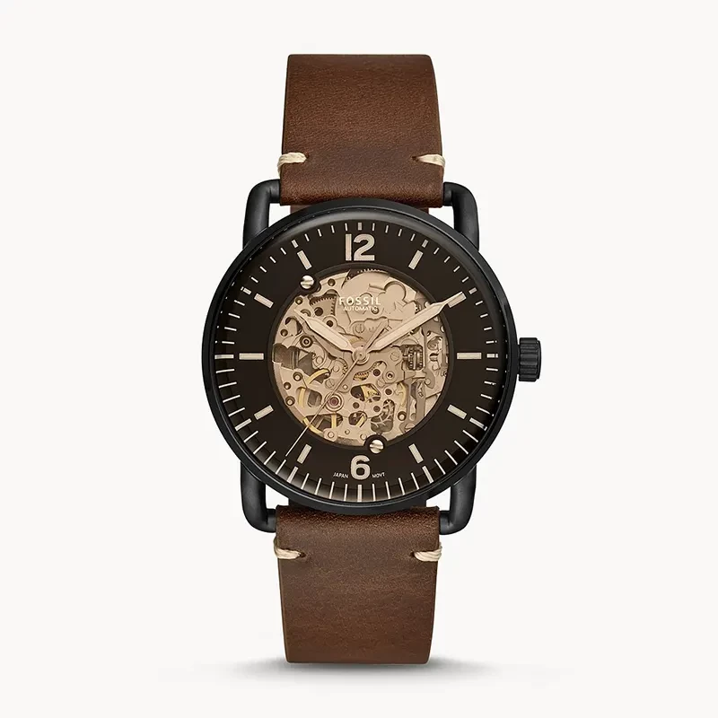 Fossil Commuter Automatic Brown Leather Black Dial Men's Watch | ME3158
