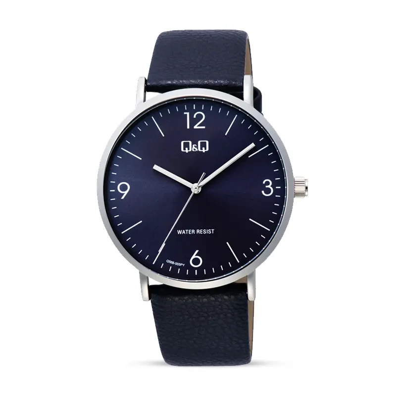 Q&Q Q56B-005PY Blue Dial Leather Strap Men's Watch