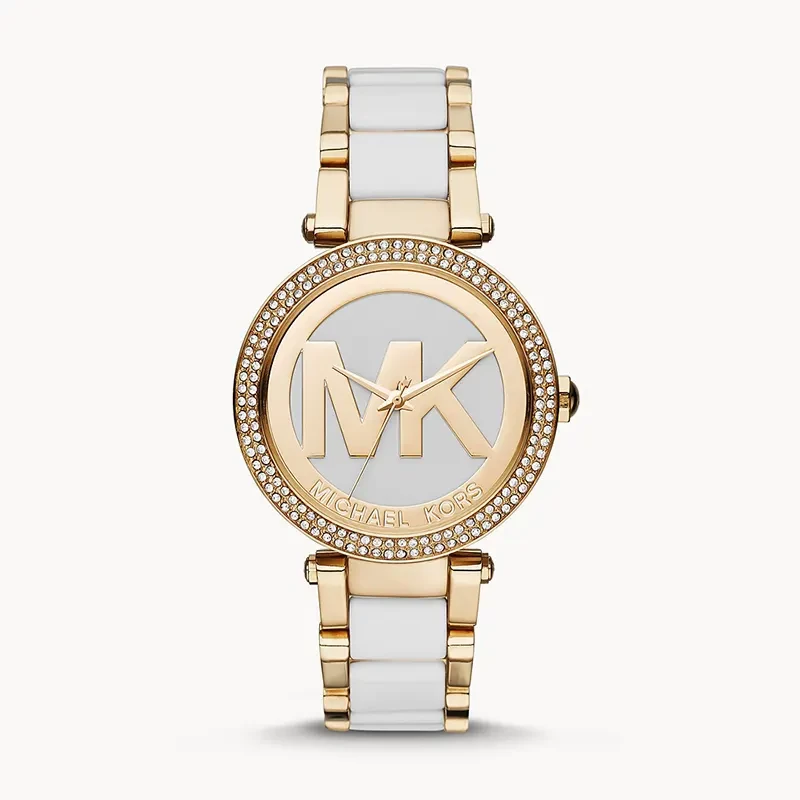 Michael Kors Parker Gold-Tone and White Acetate Ladies Watch | MK6313