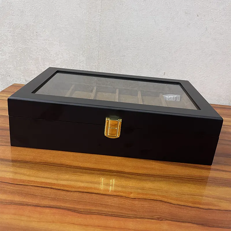 12 Slot Wooden Black Watch Organizer Box and Gift Case