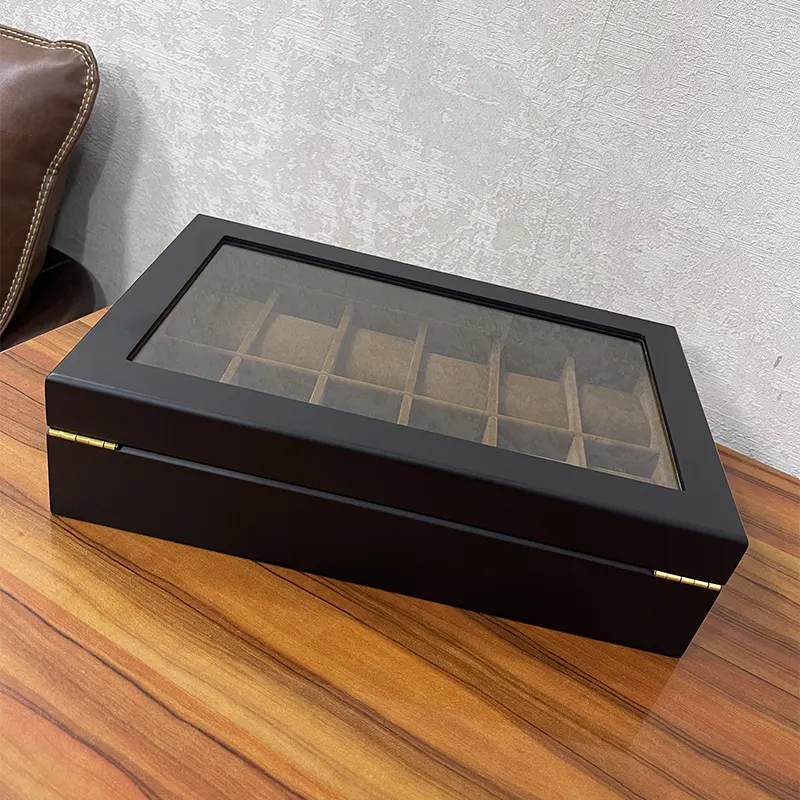 12 Slot Wooden Black Watch Organizer Box and Gift Case