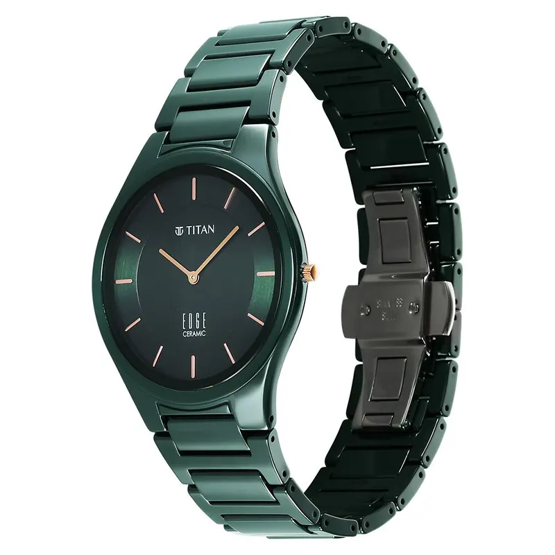 Titan Edge Ceramic Glossy Green Dial Slimmest Men’s Watch | 1696QC06