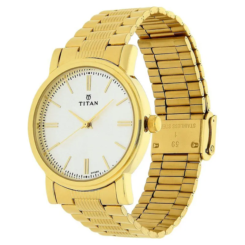 Titan 1712YM01 White Dial Gold-Tone Men’s Watch