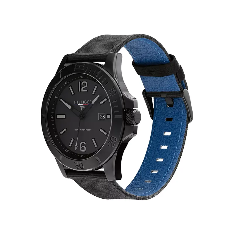 Tommy Hilfiger Black Nylon & Blue Leather Black Dial Men's Watch | 1791993