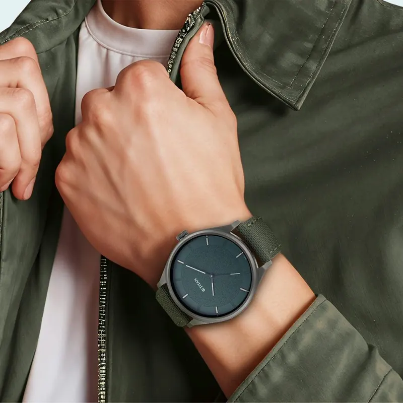Titan Workwear Minimalist Green Dial Leather Men's Watch | 1802NL02