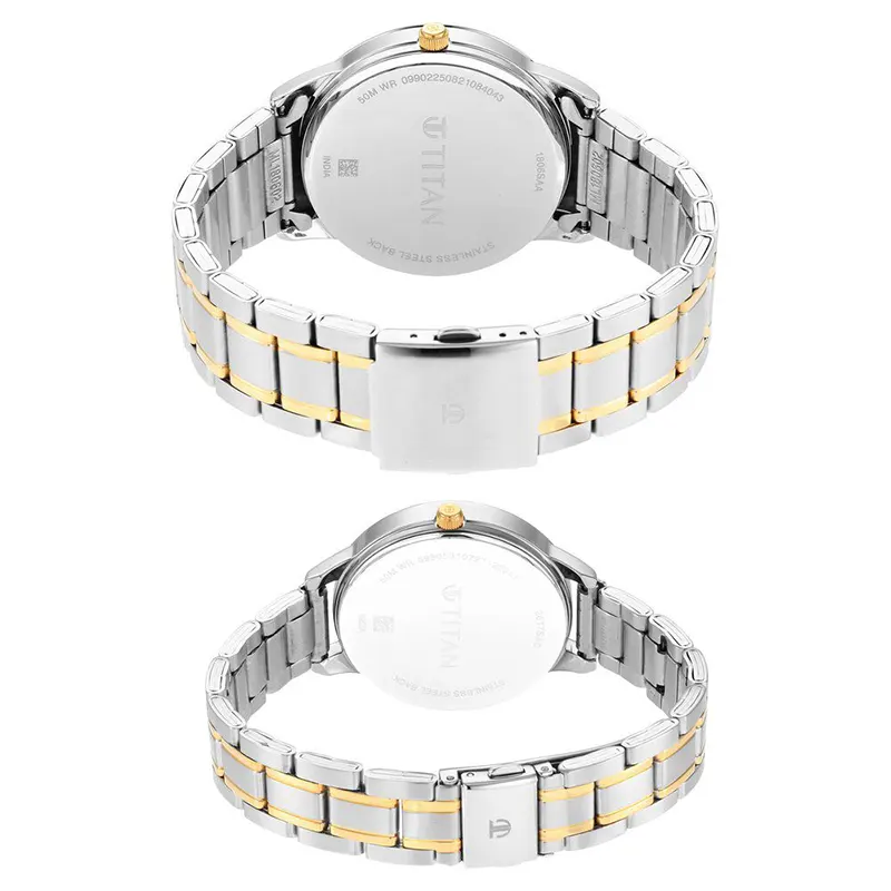 Titan Date Blue Dial Two-Tone Couple Watch | 18062617BM01