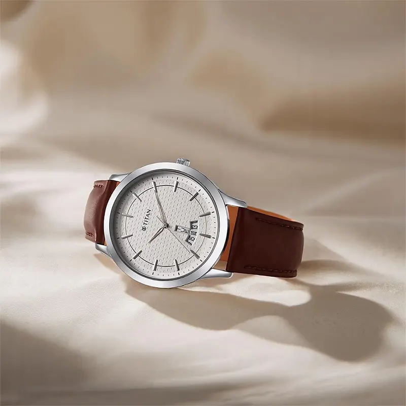 Titan Karishma Silver Dial Brown Leather Strap Men's Watch | 1825SL15