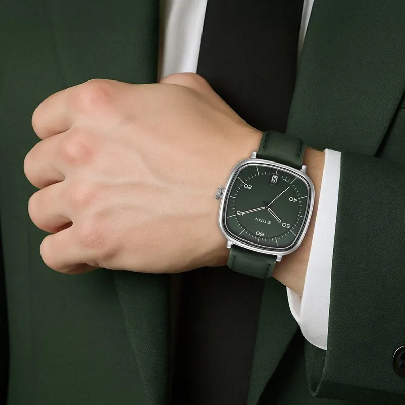 Titan Neo Curve Green Dial Green Leather Strap Men's Watch | 1885SL04