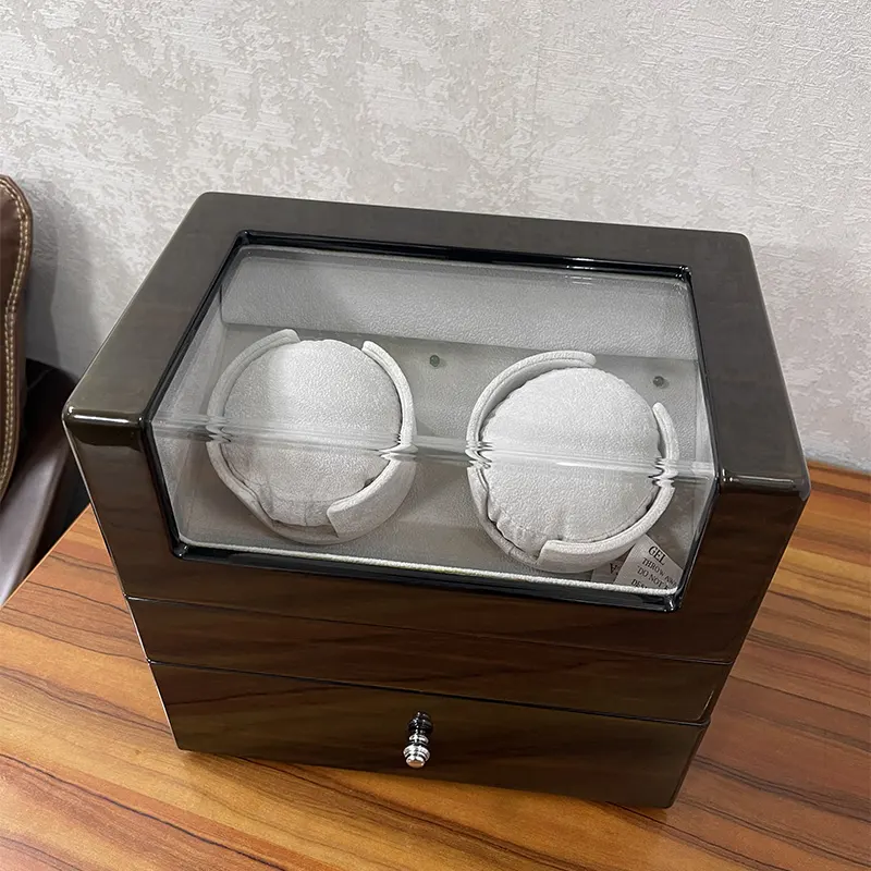 2 Slot High Quality Luxurious Square Black Watch Winder for Automatic Watches