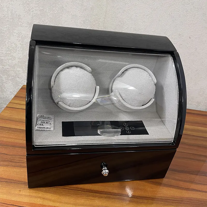 2 Slot High Quality Luxurious Curved Shape Black Watch Winder for Automatic Watches