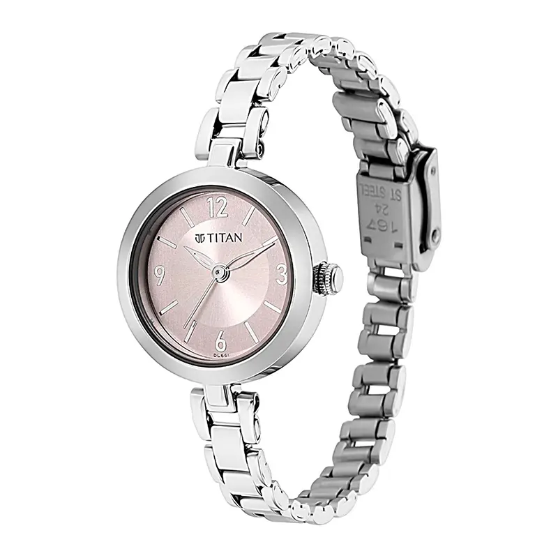 Titan Lagan 2598SM06 Pink Dial Silver-Tone Ladies Watch