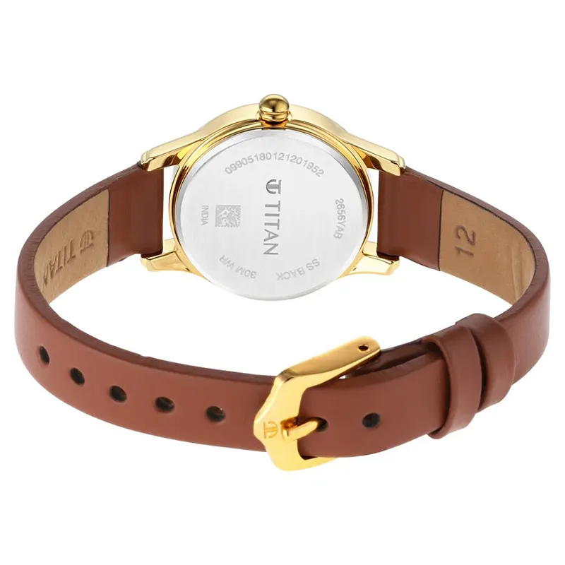 Titan Lagan 2656YL01 Day and Date White Dial Leather Strap Ladies Watch