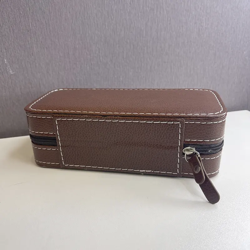2 Slot Premium Dark Brown Leather Watch Travel Box