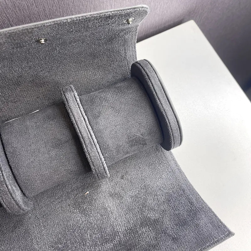 3 Slots Premium Grey Leather Watch Roll Case