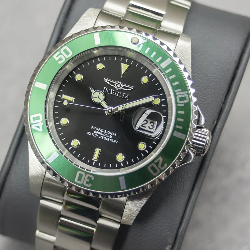 Invicta Pro Diver Date Black Dial Green Bezel Men's Watch | 47353