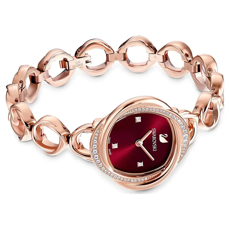 Swarovski Crystal Flower Red Dial Rose Gold-Tone Ladies Watch | 5552783
