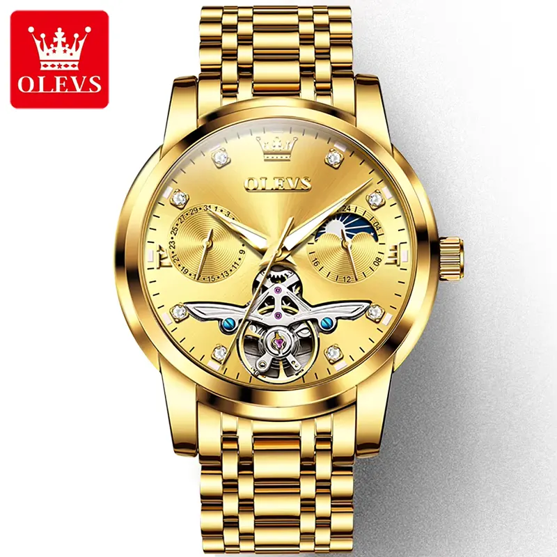 Olevs 6703 Multifunction Gold Dial Automatic Men's Watch