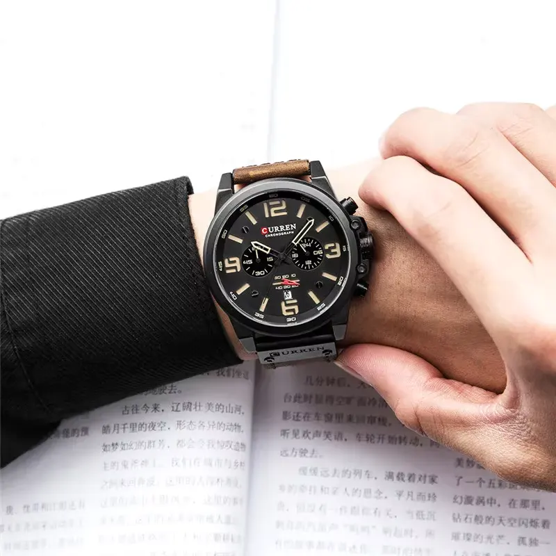 Curren 8314 Luxury Chronograph Matte Black Dial Men's Watch
