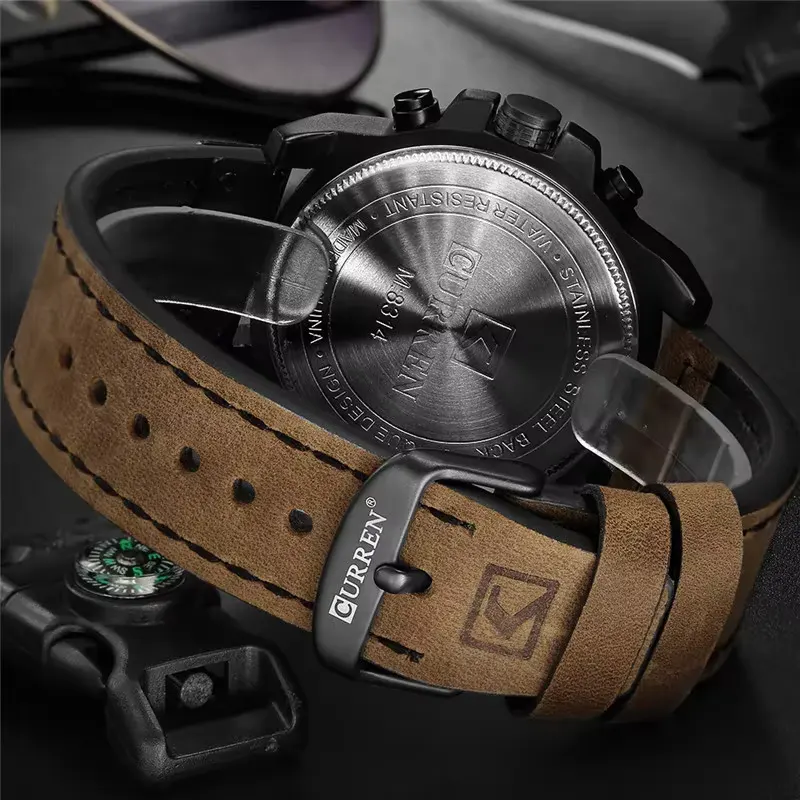 Curren 8314 Luxury Chronograph Matte Black Dial Men's Watch