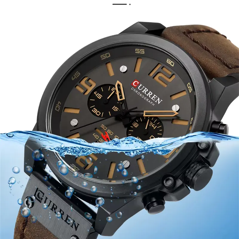 Curren 8314 Luxury Chronograph Matte Black Dial Men's Watch