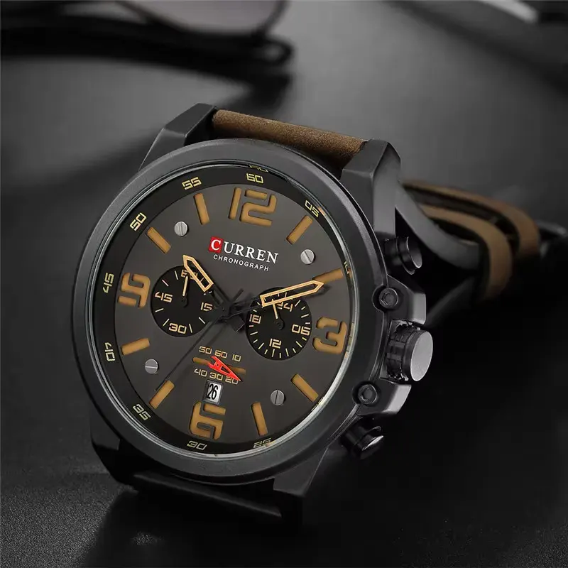Curren 8314 Luxury Chronograph Matte Black Dial Men's Watch