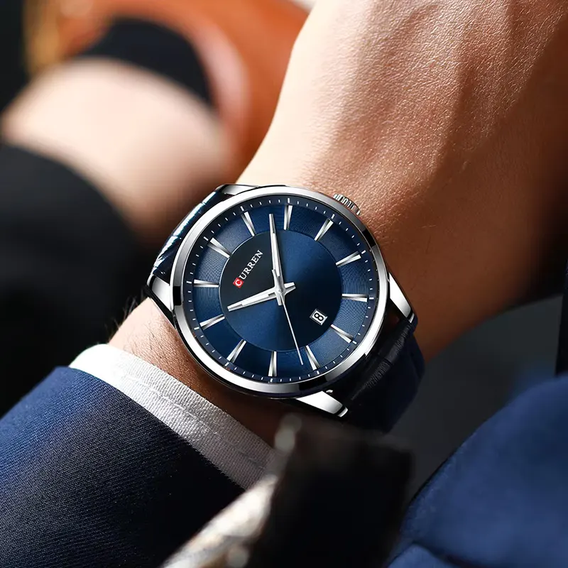 Curren 8365 Fashion Black Dial Blue Leather Strap Men's Watch
