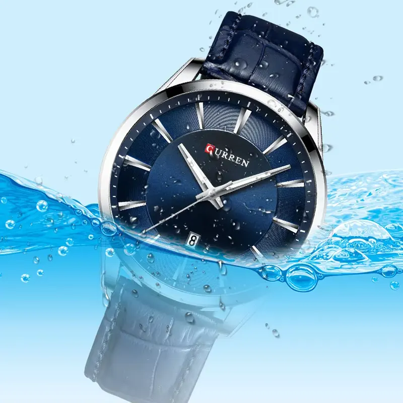 Curren 8365 Fashion Black Dial Blue Leather Strap Men's Watch