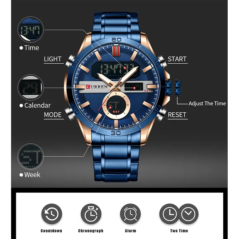 Curren Sport Dual Time Blue Dial Men's Watch | 8384