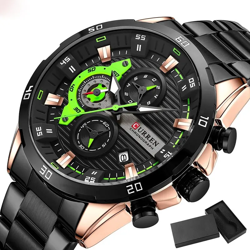 Curren Luxury Black Green Dial Men’s Watch | 8402