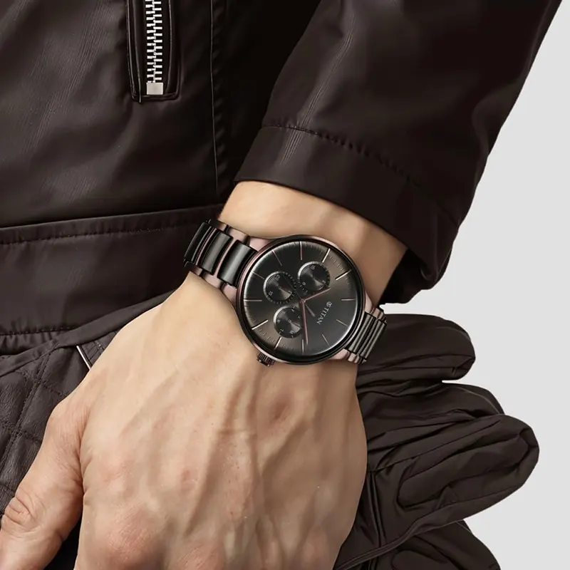 Titan Ceramic Fusion Multifunction Black Dial Men’s Watch | 90148KD05