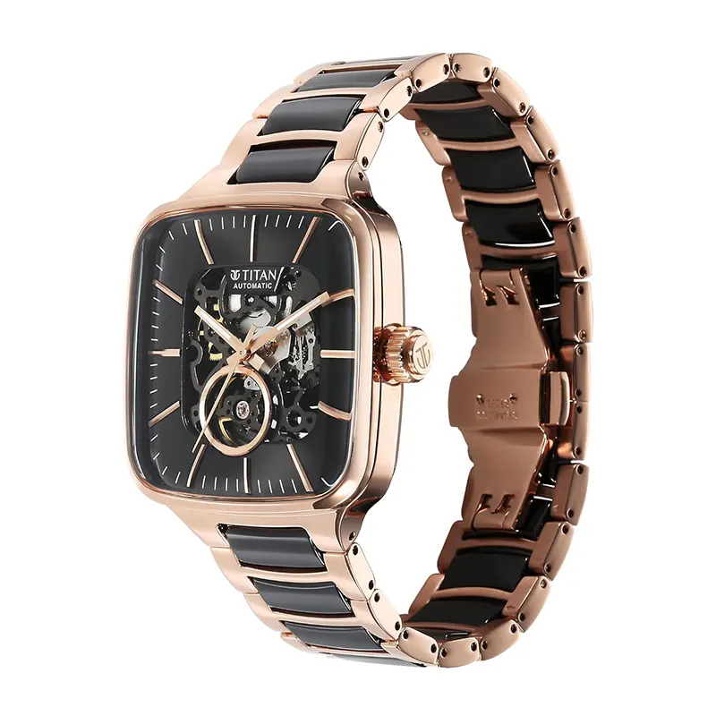 Titan Ceramic Fusion Skeleton Black Dial Automatic Men's Watch | 90175KD03