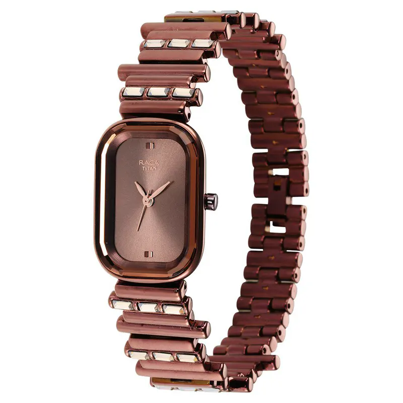 Titan Raga 'Love All' Elegant Oval Brown Dial Ladies Watch | 95154QM01