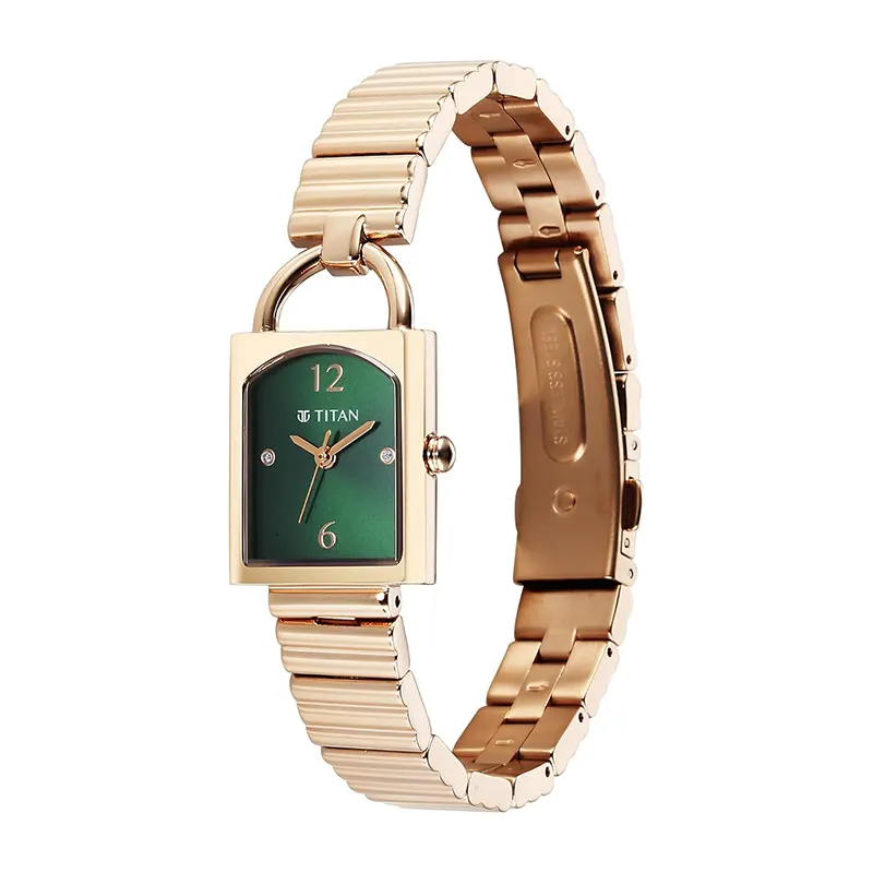 Titan Metro Green Dial Rose Gold-Tone Ladies Watch | 95303WM01