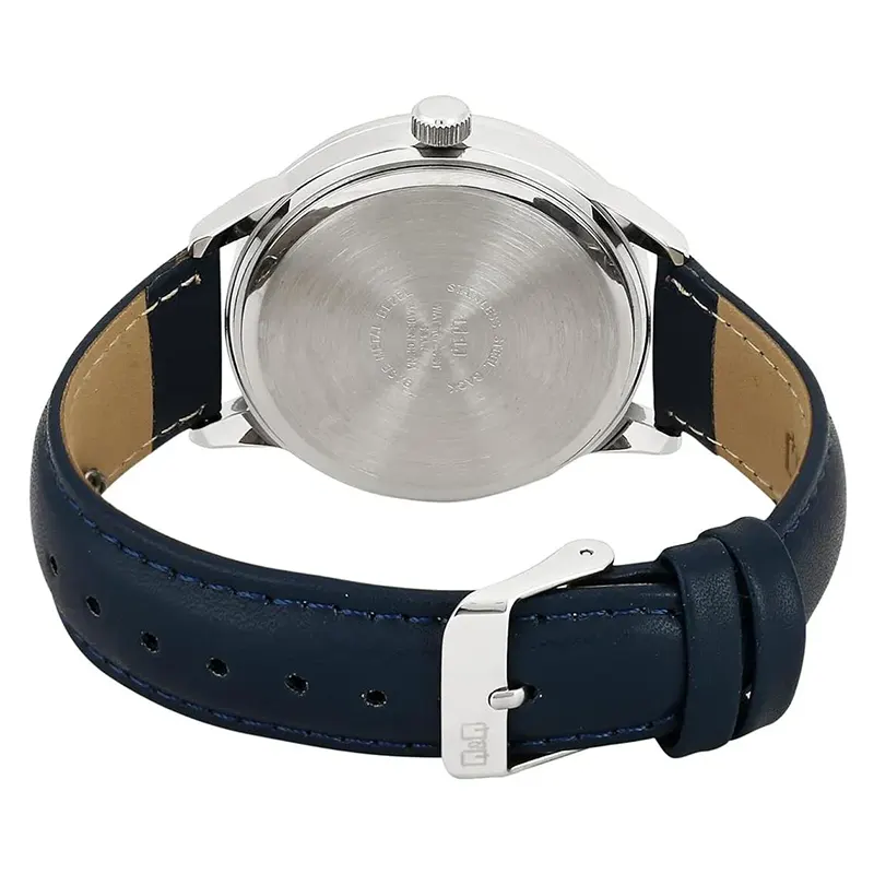 Q&Q A11A-003PY Blue Dial Leather Strap Men's Watch