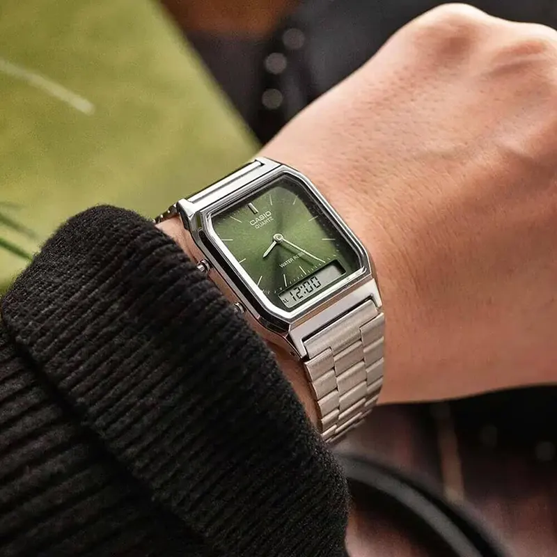 Casio Vintage AQ-230A-3AMQ Dual Time Green Dial Watch