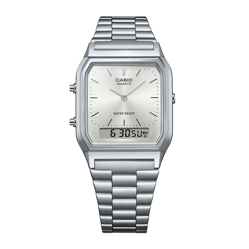 Casio Vintage AQ-230A-7AMQY Dual Time Silver Dial Watch