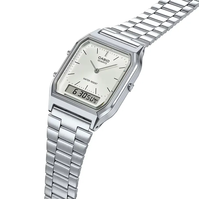 Casio Vintage AQ-230A-7AMQY Dual Time Silver Dial Watch